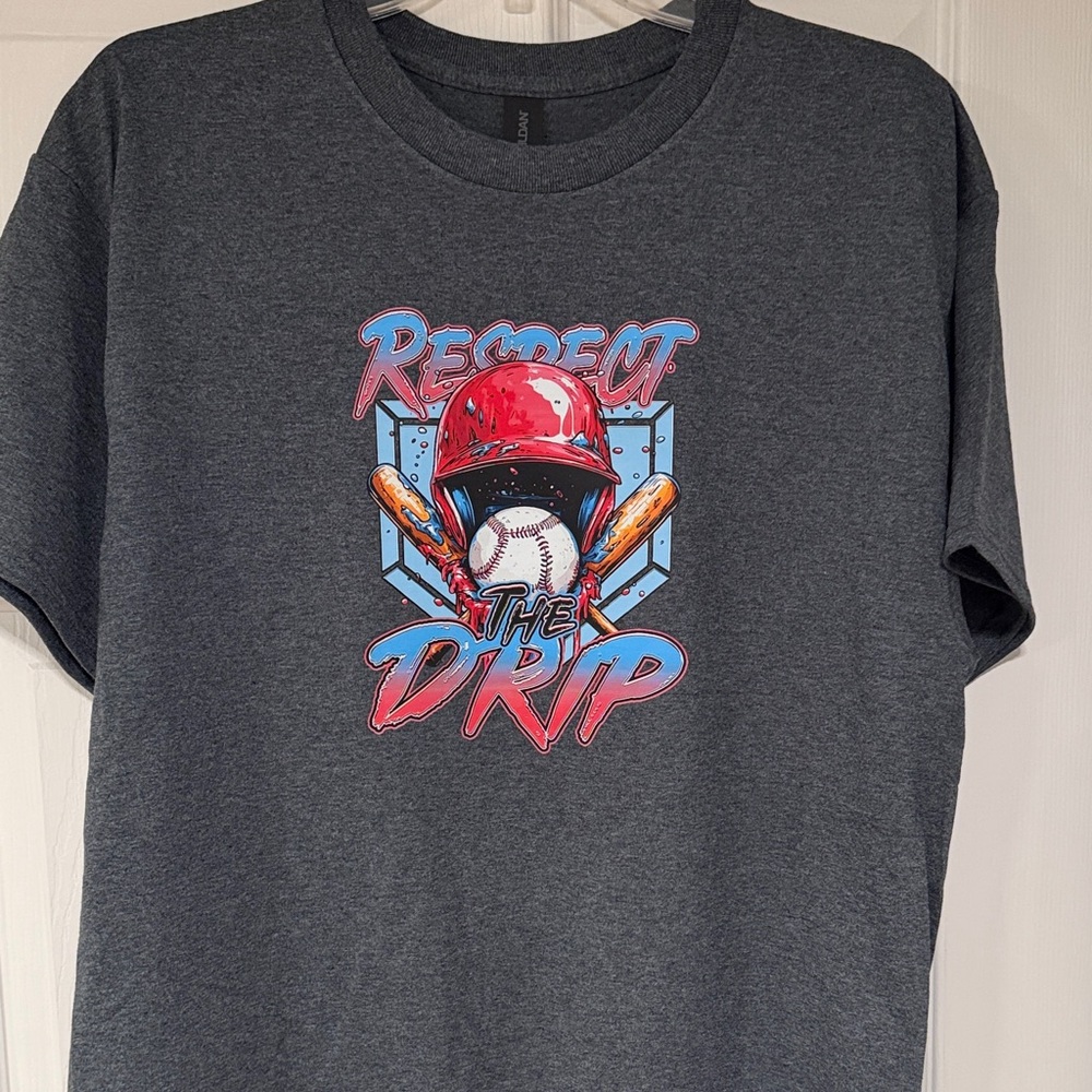 Gildan Dark Heather Baseball T-Shirt. Adult SZ-L.